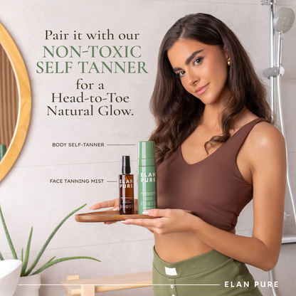 Image of the Elan Pure face tanning mist with the self-tan showing how great they pair together for a long-lasting glow.